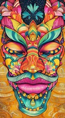 Fototapeta premium Psychedelic Colorful Ornate Mask Digital Art