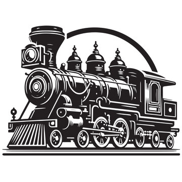 recommend clip art: Silhouette Classic Of Vintage Steam Train Locomotive Vector In White Background 25