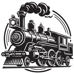 Silhouette Classic Of Vintage Steam Train Locomotive Vector In White Background 28