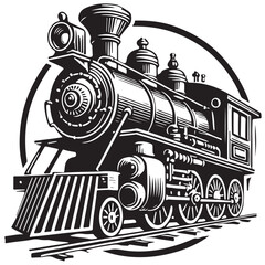 Silhouette Classic Of Vintage Steam Train Locomotive Vector In White Background 38