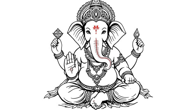 Ganesha coloring Page. Indian Hindu Mythology. Fashion Tattoo motives of the spirituality of the East. Coloring for adults.