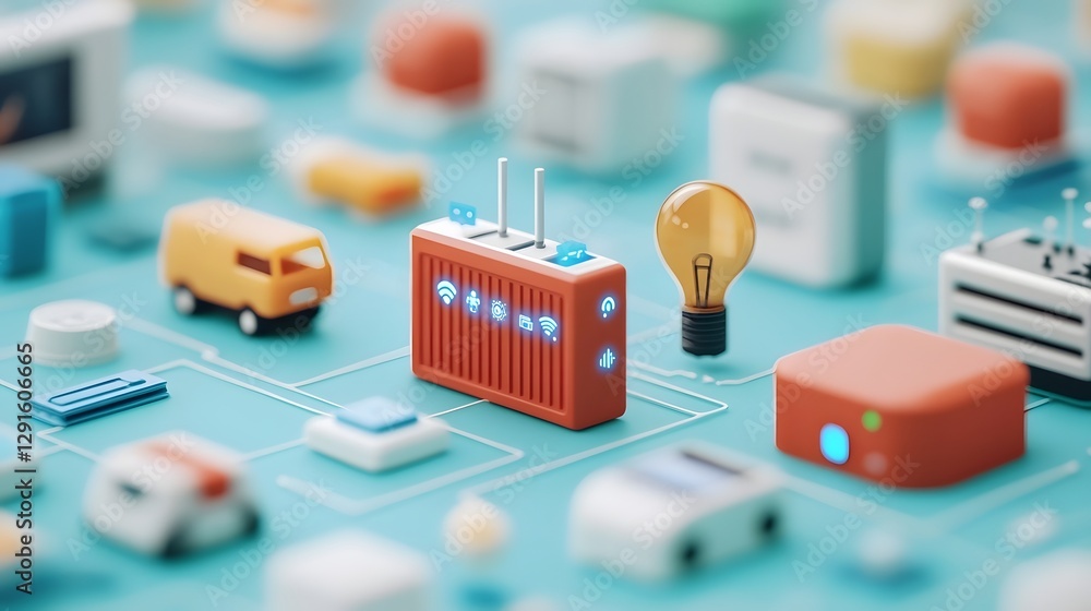 Poster connected devices internet of things 3d infographic for digital technology and automation concept