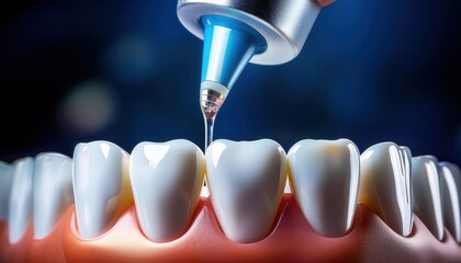 Advanced dental treatment showcasing a precise application of liquid to improve oral health.