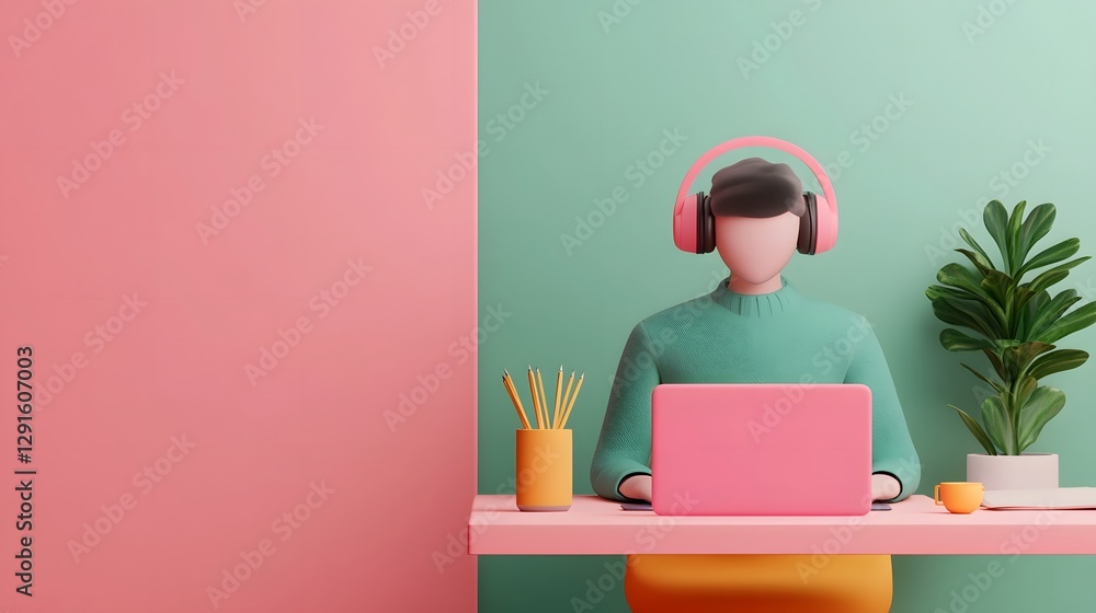 Aufkleber remote digital workspace concept with minimal desk setup and technology accessories