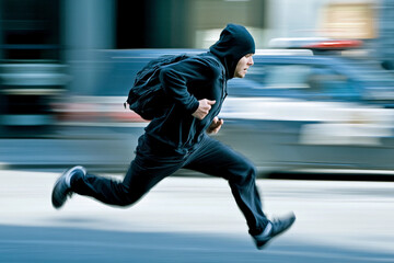 Successful thief flees from police in urban environment. Generative AI