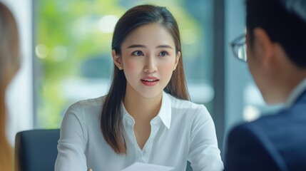 Business Meeting, Focused Young Asian Woman Presenting Ideas to Colleagues