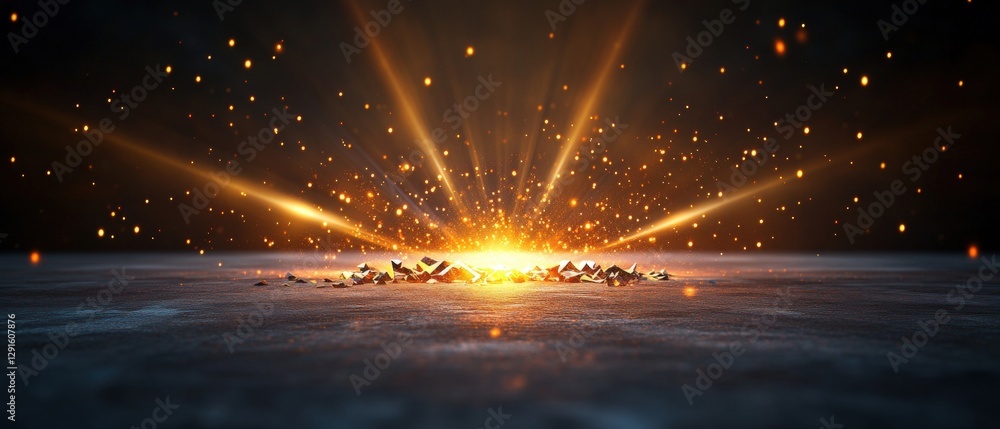 Poster bright explosion of sparks illuminating a dark space in a dynamic display of light and energy