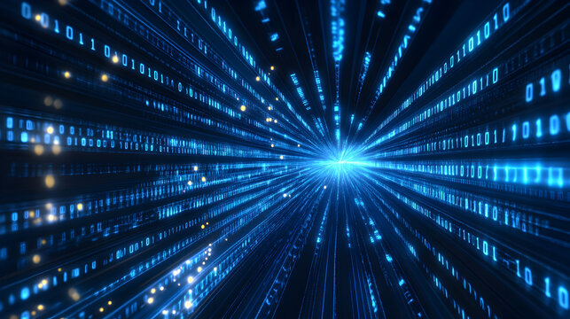 stream vector background with rapid-moving binary code and electric blue highlights 