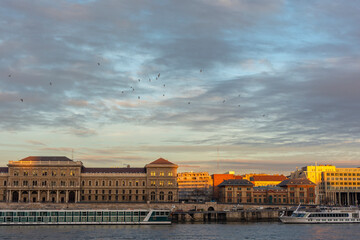 Budapest, Along the Danube at Sunset.