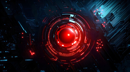 Obraz premium technology vector background with a glowing red core and mechanical circuit elements 