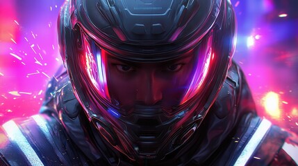 Cyberpunk Warrior Futuristic Helmet Close-Up