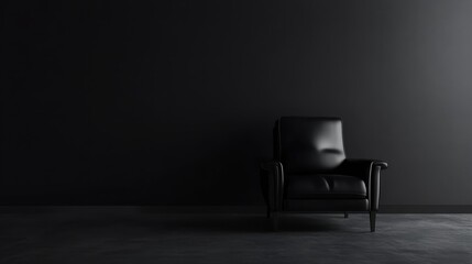 Black leather chair against a dark wall creating a minimalist atmosphere for relaxation or contemplation in a modern space