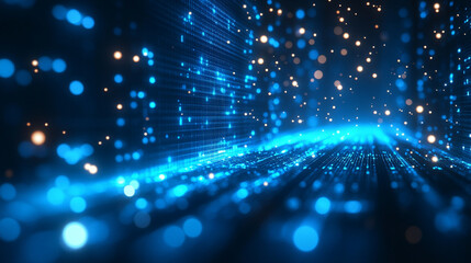 Naklejka premium A digital abstract background with glowing blue and white geometric lines creating a futuristic and modern atmosphere, symbolizing technology, innovation, and digital advancement