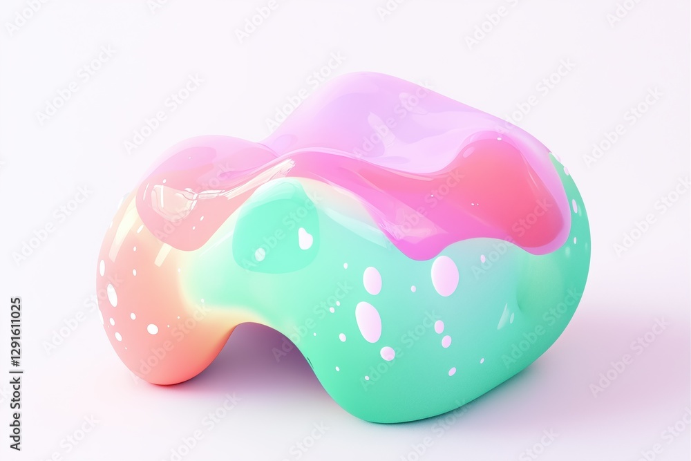 Poster a colorful, abstract sculpture resembling a blob with smooth curves and a glossy finish. the surface