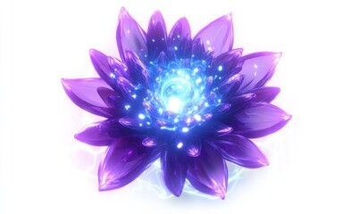Obraz premium A vibrant purple lotus flower with glowing center, radiating light in a serene, abstract background