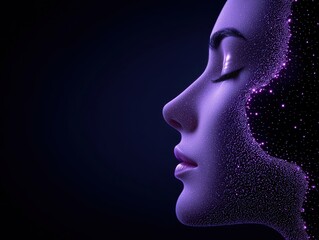 A tranquil silhouette of a woman with sparkles emphasizing her serene expression.