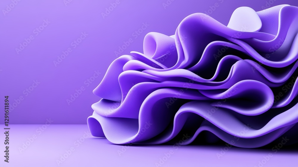 Poster purple and white wave pattern on a solid purple background with abstract design elements