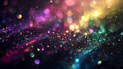Abstract bokeh background with vibrant rainbow light refraction. Prism glow, colorful lens flare, ethereal colorful sparkles create a futuristic, cyber and cosmic atmosphere. Generative ai