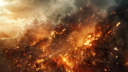 Epic medieval battle , fiery battlefield, stormy sky, cinematic action shot. Ultra-detailed, dynamic lighting, motion blur