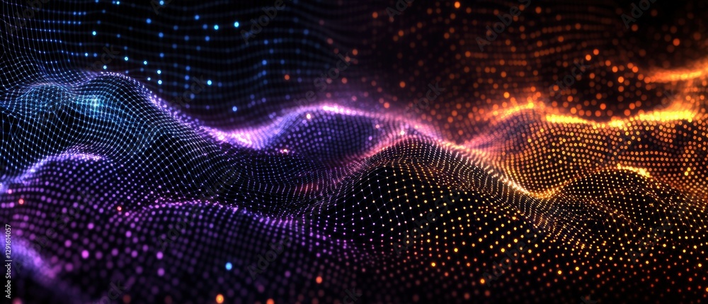 Poster abstract background featuring glowing particles and dots with a soft gradient effect and vibrant col