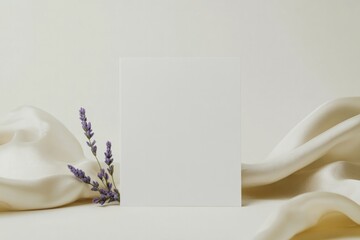 Minimalistic composition highlights blank card with delicate lav