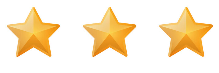 Obraz premium Three Yellow Stars on Transparent or White Background – Rating and Feedback Concept