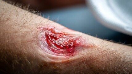 Fototapeta premium Wound on child knee after fall on the ground