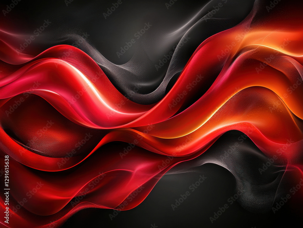 Poster vibrant red and orange waves flow gracefully against dark background, creating dynamic and energetic