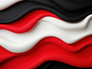 Naklejka premium Wavy fabric design in red, black, and white colors creates dynamic visual. smooth texture and flowing lines evoke sense of movement and elegance