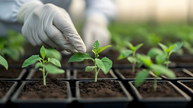 Sustainable Agriculture Scientist Studying Crop Efficiency Using Microscope Examination - Powered by Adobe