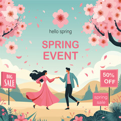 vector spring sale poster with cherry blossom trees 