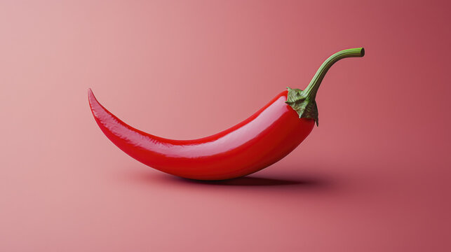 vibrant red chili pepper on smooth pink background, showcasing its glossy texture and curved shape - Powered by Adobe