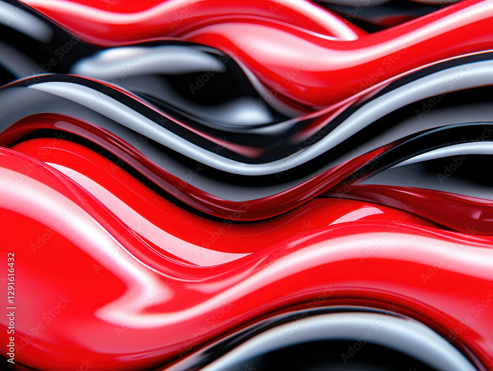 Aufkleber sleek abstract waves in red, black, and white create dynamic visual flow. glossy surface enhances vi
