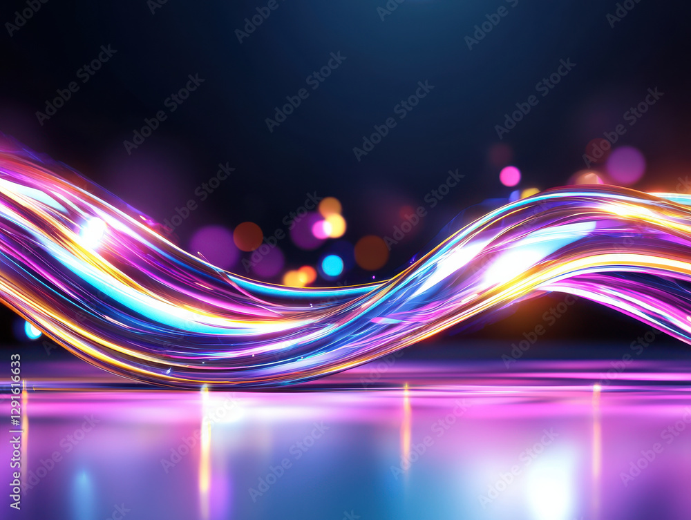 Poster vibrant abstract background with flowing colorful light waves and bokeh. dynamic movement creates se