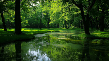 Calm River Reflecting the Lush Green Forest