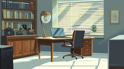 Home Office Interior, Sunlight, Books, Calm