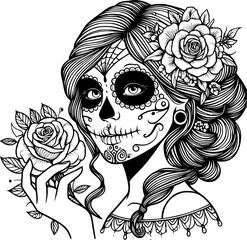 calavera girl make up, Day of the dead mexico.