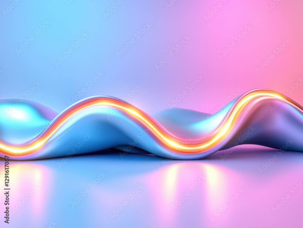 Poster smooth, wavy surface with glowing edge, set against colorful gradient background, creates vibrant an