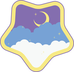 Night Sky Badge with Moon and Clouds