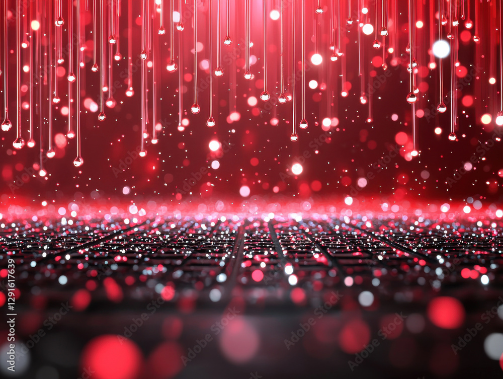 Poster vibrant red background with sparkling lights and textured surface creates dynamic atmosphere. artist