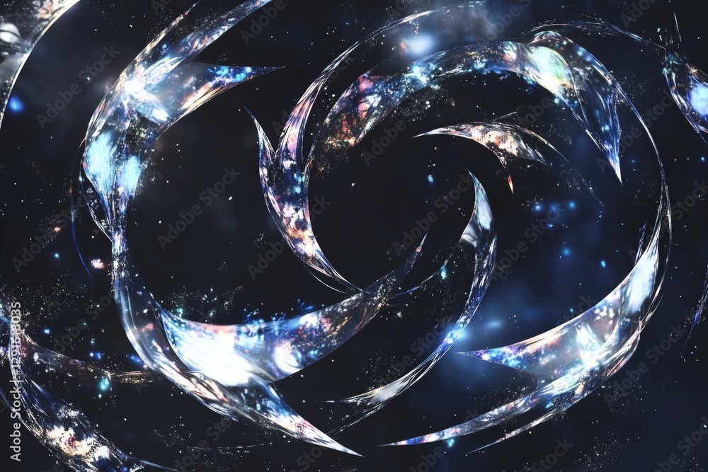 Poster a mesmerizing abstract representation of swirling galaxies and cosmic elements, featuring vibrant co