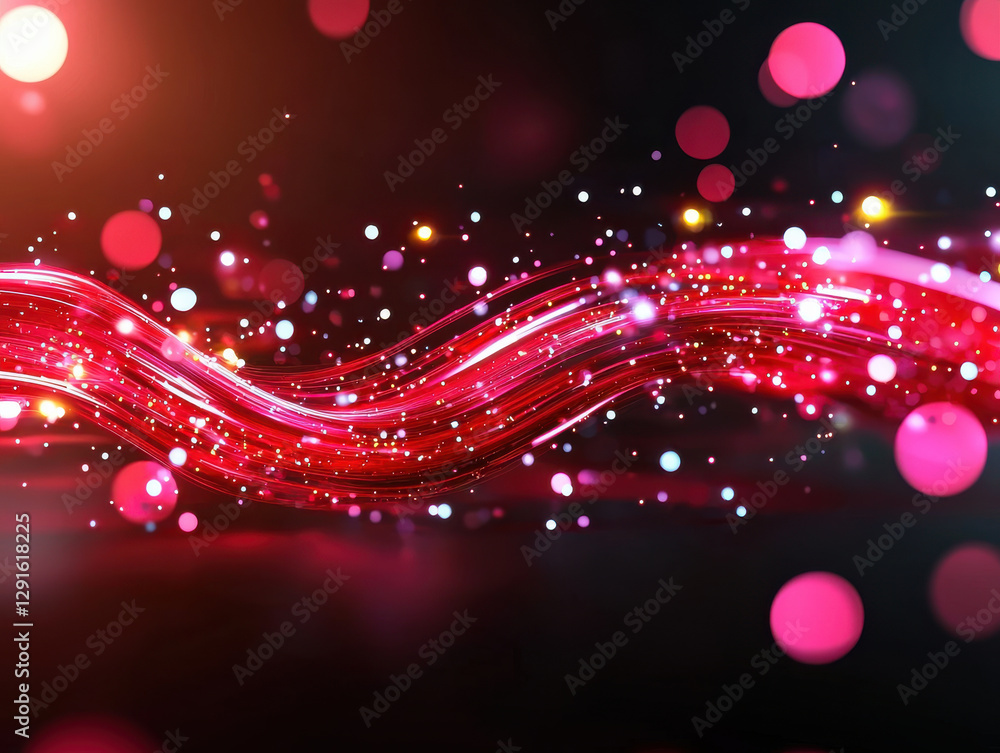 Aufkleber vibrant abstract composition featuring flowing red lines and colorful bokeh lights, creating dynamic
