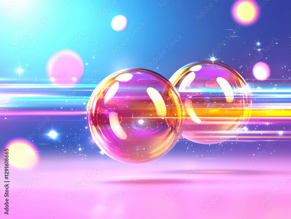 Poster vibrant abstract background featuring colorful bubbles and light trails, creating dynamic and energe