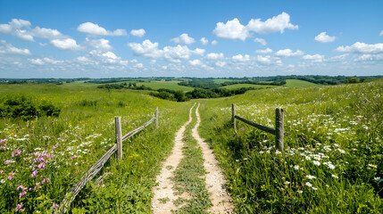 Obraz premium Country road through wildflowers, scenic vista
