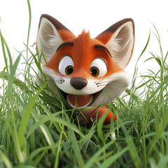 A Happy 3D Cartoon Fox Playing Hide and Seek Isolated on Transparent Background