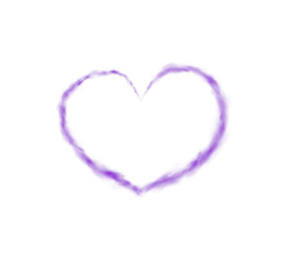 Graceful heart-shaped smoke swirls rise gently, symbolizing love and warmth. Soft purple waves create a dreamy, intimate atmosphere, perfect for romantic visuals or cozy, heartfelt moments. PNG.