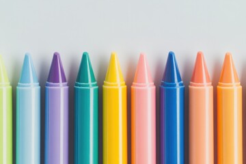 Colorful crayons arranged neatly, showcasing vibrant shades and