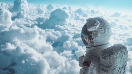 Astronaut captivated by the skies above clouds, experiencing wonder and exploration