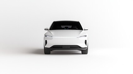 Sleek white electric car showcases minimalist design and modern