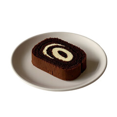 A Plate with a Slice of a Chocolate Roll Cake on transparent background